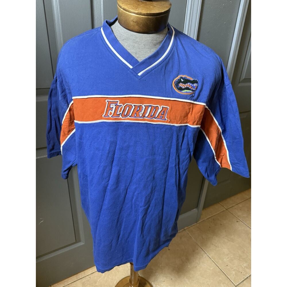 Florida Gators NCAA Shirt XL Blue Orange V-Neck Embroidered Logo Vintage Style